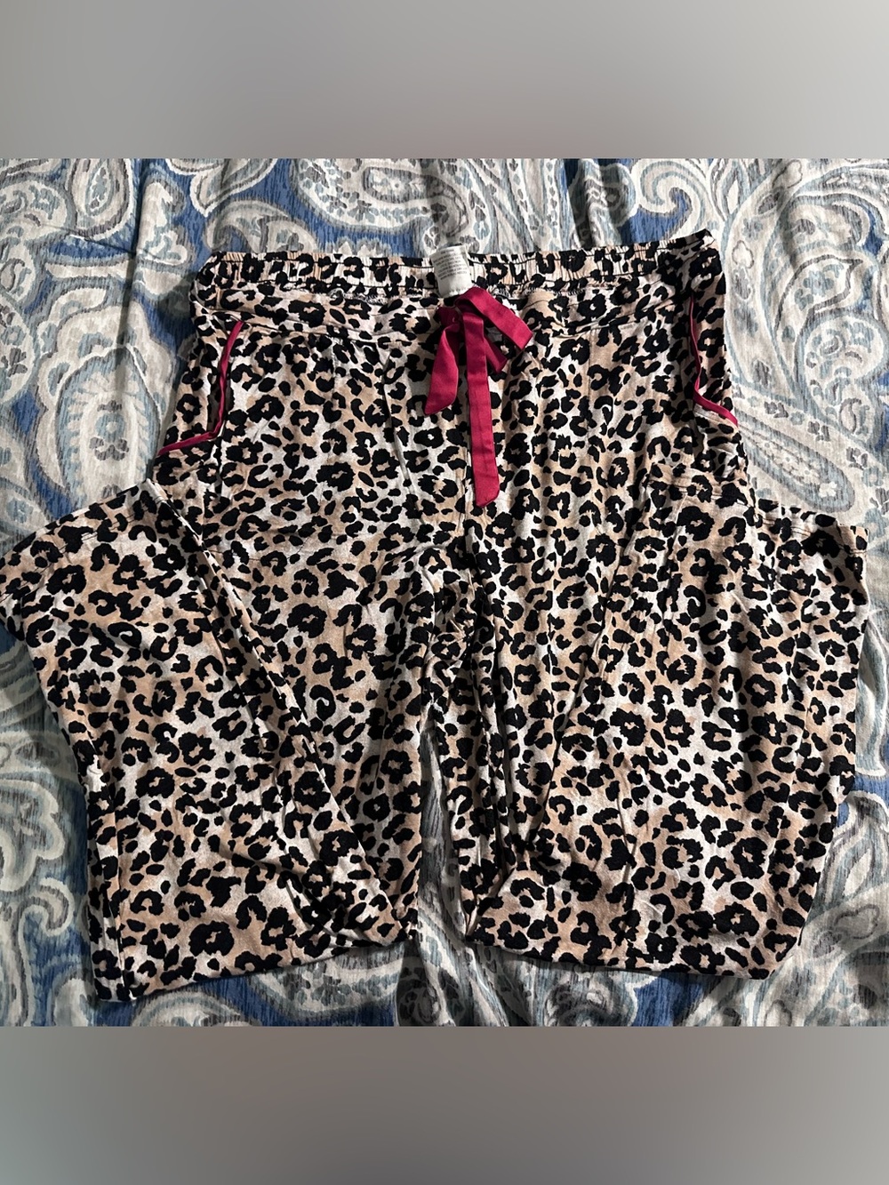 Soma Leopard Print Tan and Black Sleepwear with Red Satin Bow